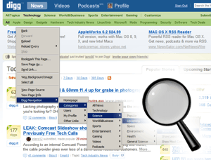 Screenshot of the Digg Navigation Extension